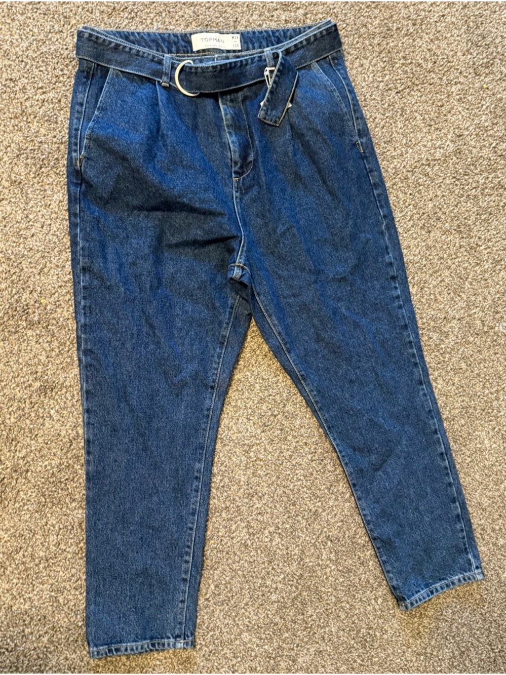 Topman Dark Blue High-Waist Jeans with Matching Belt